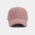 Close-up of thick pink sherpa fleece texture on a warm winter baseball cap for women - Adjustable / Dusty Pink