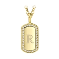Gold plated square pendant necklace featuring letter R with white zircon stones - Gold Letter R