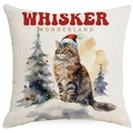 Christmas cat pillow cover with watercolor tabby cat and Whisker Wonderland text - Tabby Cat in Snow-Whisker Wonderland