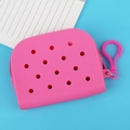 Pink silicone mini beach pouch with circular perforated holes and matching hook - Rose Red