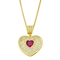 Gold-plated heart necklace featuring a vibrant red gemstone and sparkling zircons - Gold Heart Rose Red Gemstone Box Chain