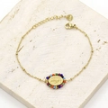 Gold stainless steel bracelet with a religious Virgin Mary pendant and colorful beads - Style 7 (Religious Virgin Mary/Colorful Beads)