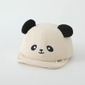 Detailaufnahme der Baby-Cordmütze mit 3D-Pandaohren und weicher Krempe für Kinder - 50cm (1-3 Jahre) / Beige