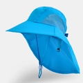 Helblauwe zonnehoed voor kinderen met brede rand, gaas en nekbescherming flap - Blauw