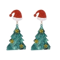 Weihnachtsbaum-Ohrringe mit roten Weihnachtsmützen und goldenen Sternen für Damen auf Weiß - Grüner Baum mit rotem Hut