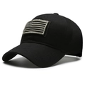 Cappellino da baseball nero tattico con patch bandiera USA ricamata e cuciture sulla visiera - Nero con ricamo nero