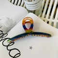 Rainbow gradient 13cm hair claw clip with glossy finish and durable metal spring - 13cm Hanger Type / Translucent Dark Rainbow