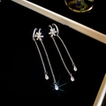 Elegant silver snowflake tassel earrings with sparkling crystals on black velvet - 34# Ear Clip - Silver - Snowflake Tassel Teardrop