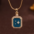 Vintage golden tarot style rectangle pendant necklace with blue enamel star and zircons - Gold (X6075GD)