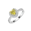 Elegante anello in argento 925 con diamante giallo a cuore da 6 mm e pavé di zirconi - Taglia US 6 / Zirconia Gialla