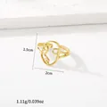 Adjustable gold plated stainless steel ring with abstract face design and hollow lines - 57-Abstract Face / Gold