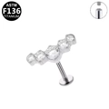 Piercing labret in titanio ASTM F136 con cinque zirconi bianchi e filettatura interna - Stile 5 Pietre Curve / Argento - 5 Pietre Curvo