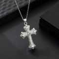 Silver cross necklace for men and women with white cubic zirconia pavé and fine chain - Silver Full Diamond Classic (Style 52)