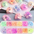12-color nail glitter set with various flakes and fine powder in a transparent storage box - 12 Compartment Mixed Shape Glitter (XH03)