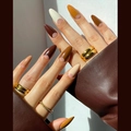 Amandelvormige kunstnagels met Frans design in donkerbruin, karamel en beige tinten - Color Block Franse Aardetinten Amandel Nagels - Lijm Stijl (Y-121)