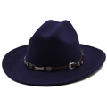 Detail of dark blue felt cowboy hat featuring leather band and silver star accents - M (56-58cm) / Navy Blue