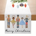 Linen Christmas table runner with watercolor nutcracker pattern and Merry Christmas text - CD62-20 (Watercolor Nutcracker Table Runner)