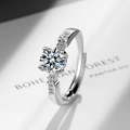 Funkelnder Zirkonia-Ring mit großem Solitär und Pavé-Schiene aus 925er Silber - Einstellbar Offen / Silber