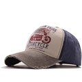 Gorra vintage de estilo motero American Pride en denim lavado con detalles desgastados - Ajustable / café