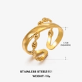 Adjustable 18K gold plated stainless steel X-shaped ring with anchor chain detail - Size 7 (Adjustable) / Gold X-Shape Anchor Chain Style (ZN090)