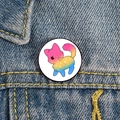 Rainbow cat enamel pin with star details pinned on a blue denim jacket pocket - Pink Yellow Blue Gradient Colorful Cat