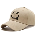 Casquette de baseball en coton kaki avec motif visage souriant brodé et langue tirée - Réglable / Kaki