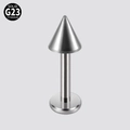 Anello a ferro di cavallo in titanio G23 argento con punte a cono per gioielli piercing - 1.2x6x3mm / Labret Stud