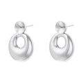 Macro shot of silver fish tail pearl drop earrings with polished metallic C-shape hoops - Oval Stud Earrings (VE1543) / Silver