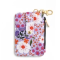 Purple floral print card holder wallet with multiple card slots and gold clasp hardware - Light Purple