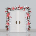 Ghirlanda natalizia con neve floccata, fiocchi rossi, bacche e pigne su porta bianca - Ghirlanda da 1.2m x1 e Ghirlanda da 1.5m x2 Set