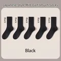 Set of 5 pairs of women's black ribbed mid-calf crew socks in Japanese academy style - One Size / Black