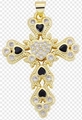 Gold cross pendant featuring black heart stones and cubic zirconia center heart - Style 103/Gold Black Heart Zircon Cross