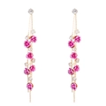 French style long tassel drop earrings with pink metal roses and gold rhinestones - Gold Pink (Rose)