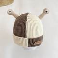 Bonnet en maille bicolore marron et crème pour enfants avec antennes et patch cuir - 48cm (6M-2A) / Mocha
