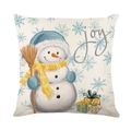 Funda de cojín navideña de lino con muñeco de nieve y texto Joy para sofá del salón - 45x45cm (Sin Relleno) / Joy Muñeco de Nieve de Navidad (JYM351-3)