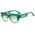 Green cat eye sunglasses with chain temples and blue-to-yellow gradient lenses - Green Frame Green Lens