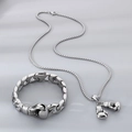 Detail of silver stainless steel Cuban chain bracelet and boxing glove pendant set - Steel Color Set (With Chain)