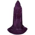Long purple velvet hooded cloak with silky texture for Halloween cosplay costumes - Purple