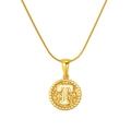 Golden stainless steel hammer texture necklace with white shell letter T round pendant - Gold-Letter T (Snake Chain)