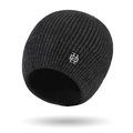 Dark grey knitted beanie with ribbed texture and metal logo detail for winter warmth - One Size / Dark Gray