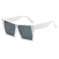 Square oversized sunglasses in white frame with black ink splatter pattern and dark grey lenses - White/Black Spotted