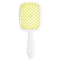 Hollow grid hair brush with white handle and lime green bristles for detangling hair - White Handle - Lemon Yellow