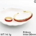 Conjunto de joyas doradas con piedras rojas rectangulares, pulsera y anillo - Dorado-Rojo