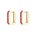 Minimalist gold hoop earrings featuring rectangular shape and pink ruby gemstones - 14k Gold + Red Zirconia