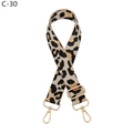 Close-up of leopard print bag strap with golden metal buckles and adjustable slider - Silver Clasp / Khaki (C-30)
