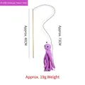 Purple octopus cat wand toy with wooden stick and silver bell, length 40cm plus 73cm rope - Purple Octopus