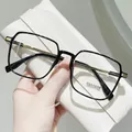 Classic black square eyewear frames with gold metal accents and blue light blocking lens - Glossy Black Frame 2055 / Anti-blue Light - 150-degree Myopia Glasses