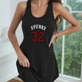 Abito da notte attillato nero senza maniche da donna con stampa sportiva Spunky 32 - S / Nero