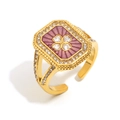 Bague réglable en acier inoxydable plaqué or 18K avec émail violet et trèfle en cristal - Style Trèfle Violet (R5303-9)