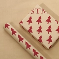 Christmas wrapping paper with red trees and holiday text on kraft paper rolls - Christmas Tree (Kraft)
